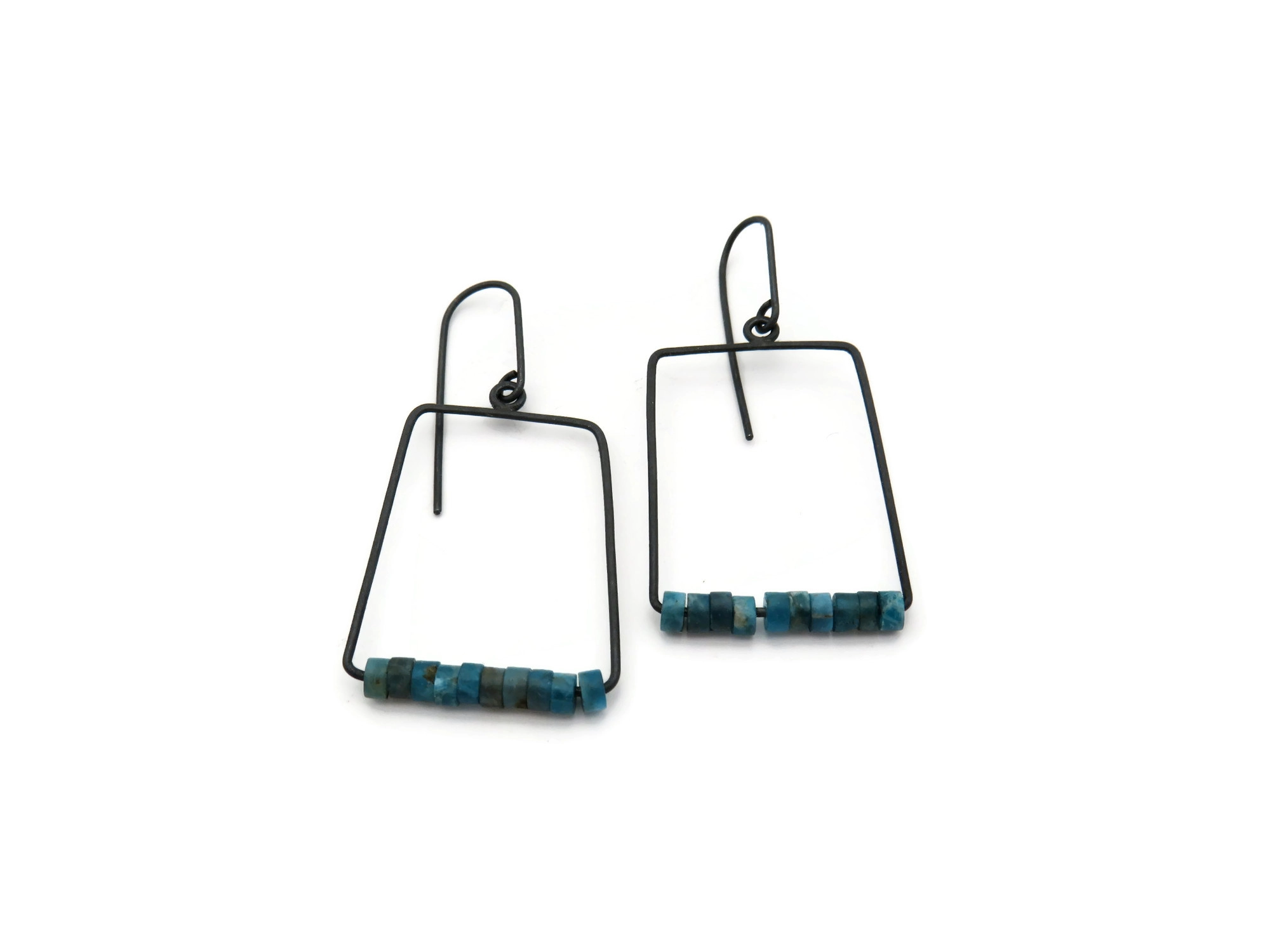Geometric Oxidized Silver Earrings with Apatite
