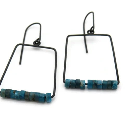 Geometric Oxidized Silver Earrings with Apatite