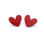 Red Heart Stud Oxidized Silver Earrings