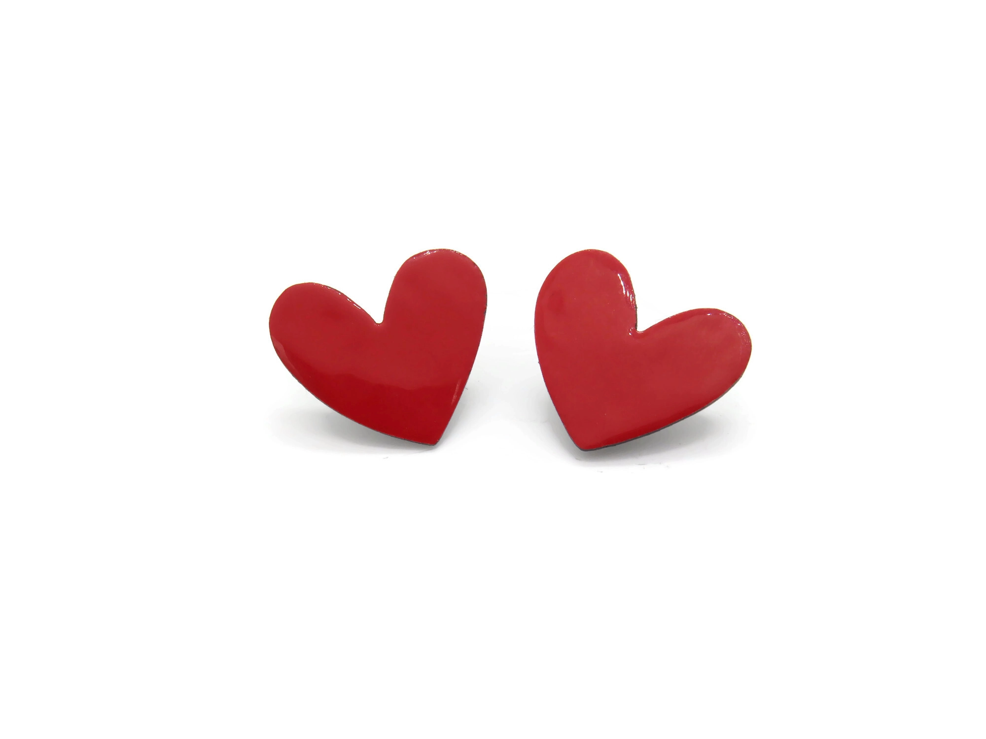 Red Heart Stud Oxidized Silver Earrings