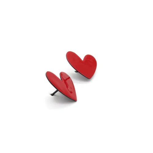 Red Heart Stud Oxidized Silver Earrings