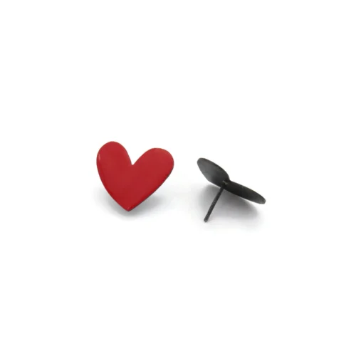 Red Heart Stud Oxidized Silver Earrings
