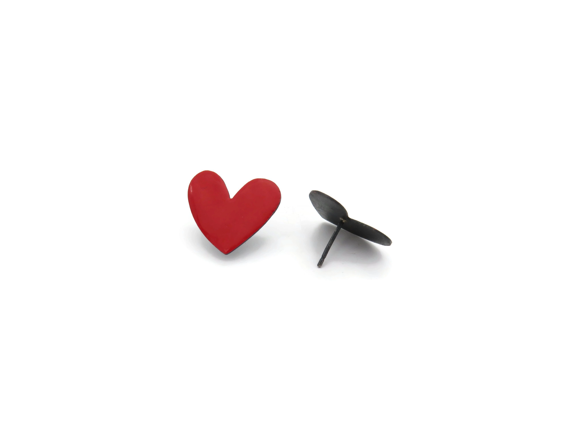 Red Heart Stud Oxidized Silver Earrings