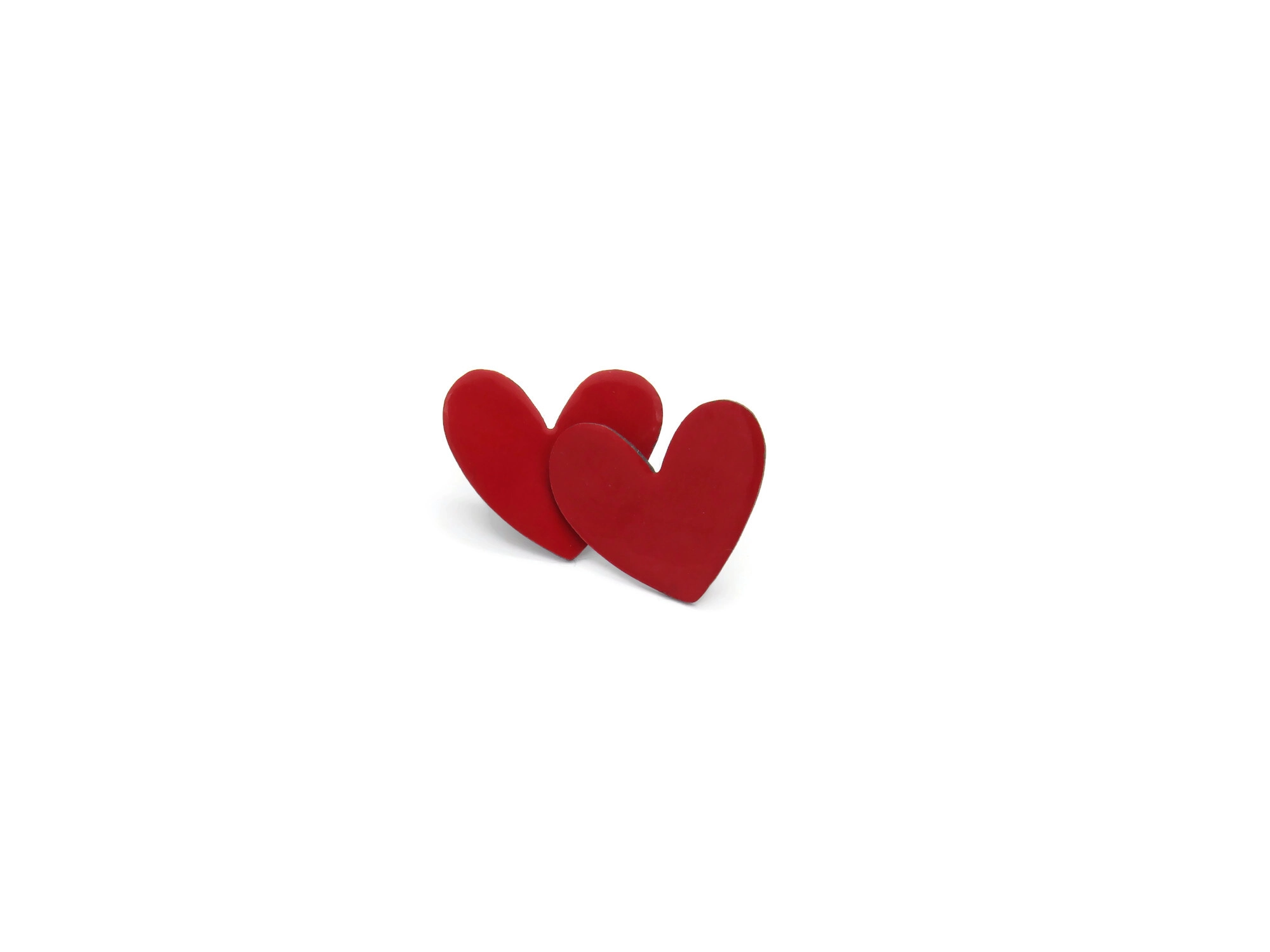 Red Heart Stud Oxidized Silver Earrings