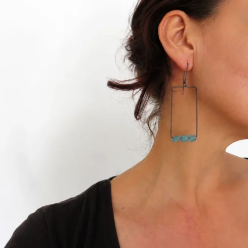 Raw Aquamarine Oxidized Silver Earrings