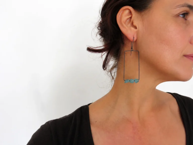 Raw Aquamarine Oxidized Silver Earrings
