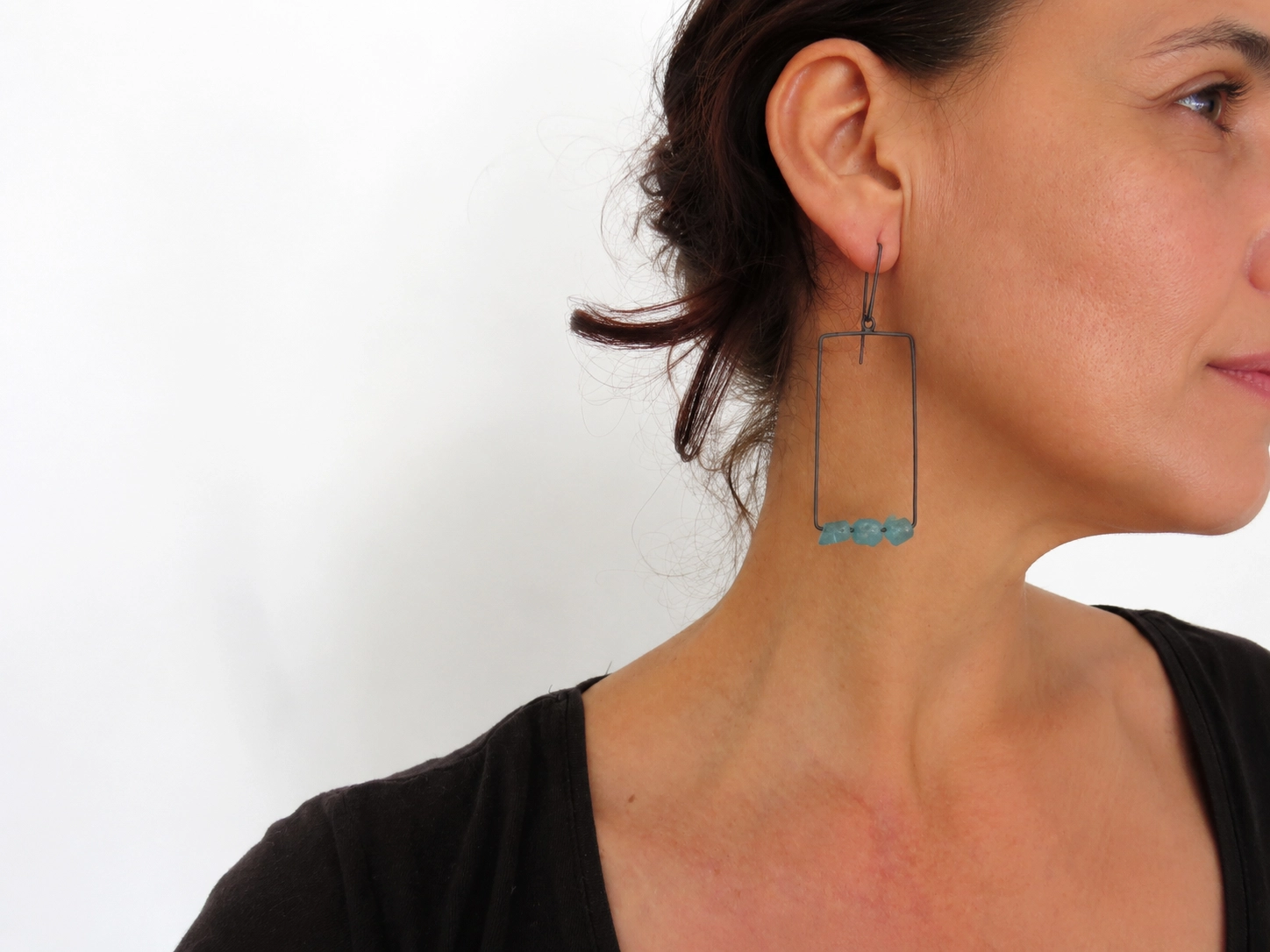 Raw Aquamarine Oxidized Silver Earrings