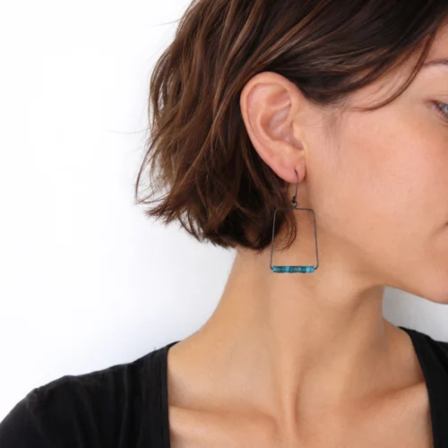 Geometric Oxidized Silver Earrings with Apatite