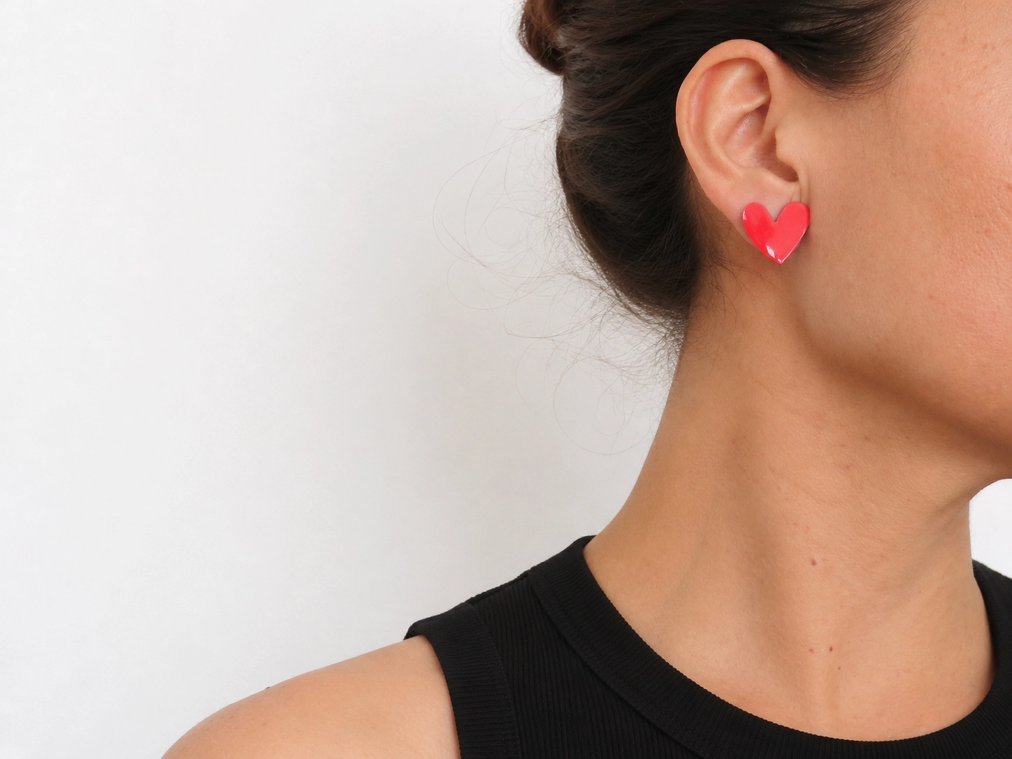 Red Heart Stud Oxidized Silver Earrings