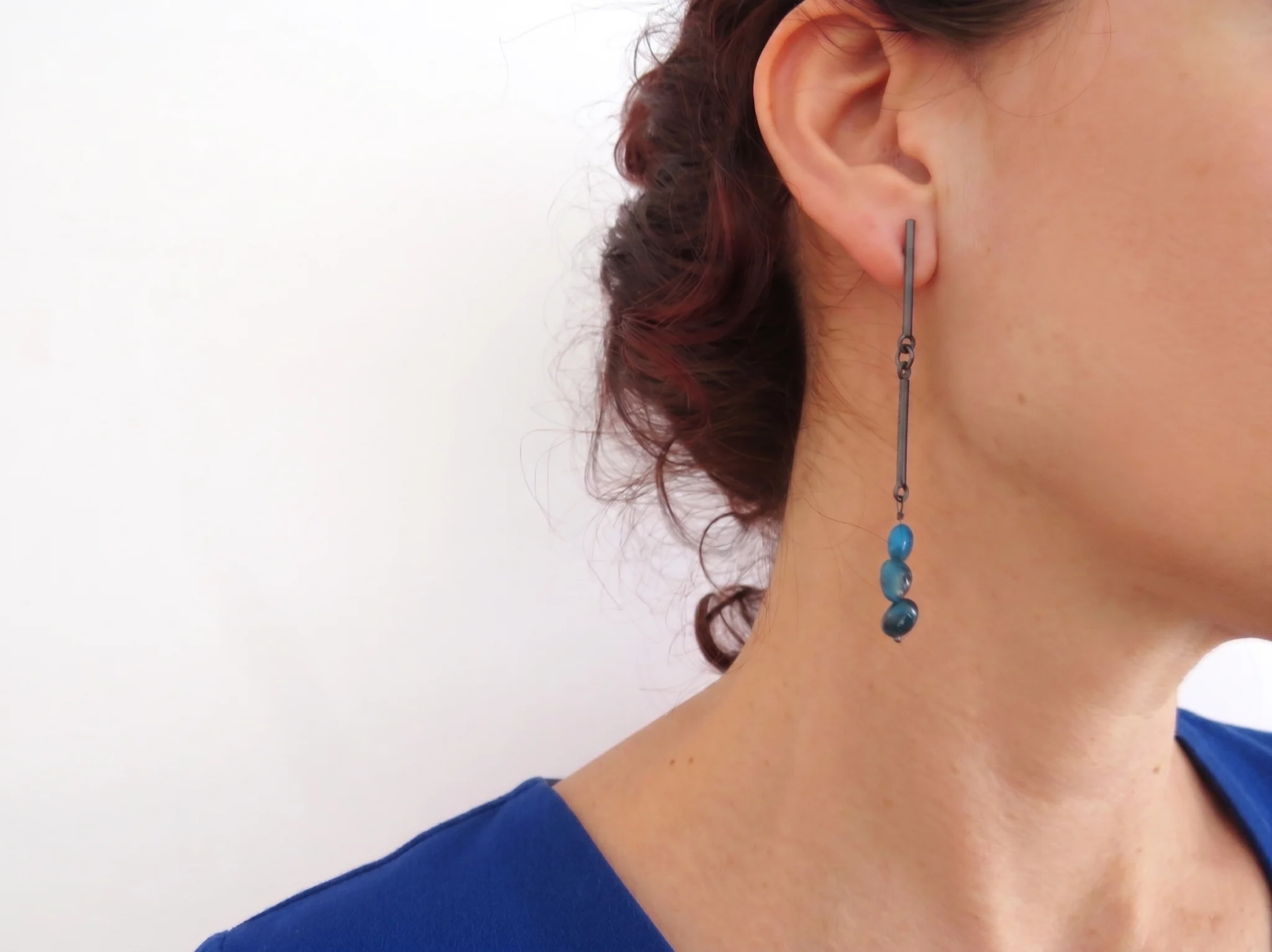 Long Apatite Oxidized Silver Drop Earrings