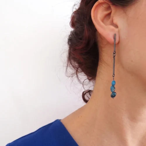 Long Apatite Oxidized Silver Drop Earrings