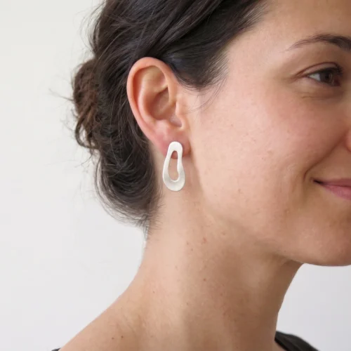 Large Organic Satin Silver Stud Earrings