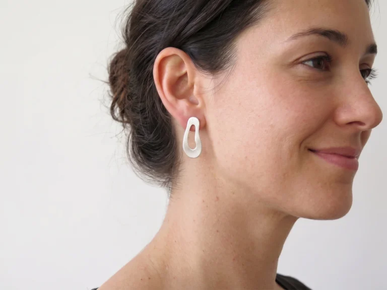 Large Organic Satin Silver Stud Earrings