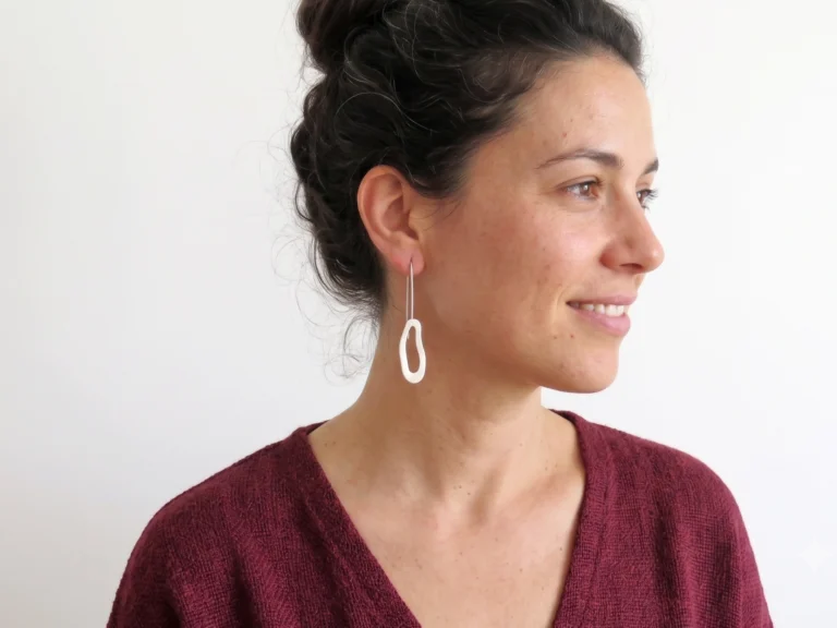 Organic Satin Silver Dangle Earrings - Aqua