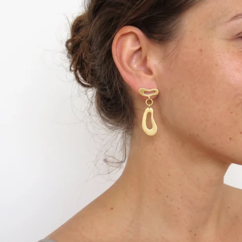 Organic Satin Gold Drop Stud Earrings