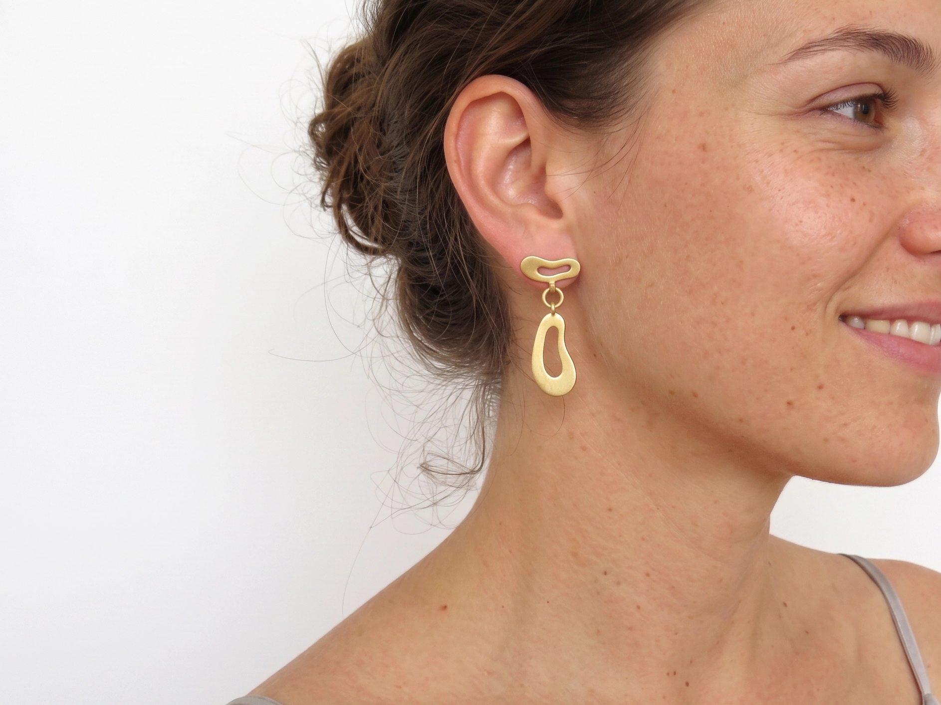 Organic Satin Gold Drop Stud Earrings