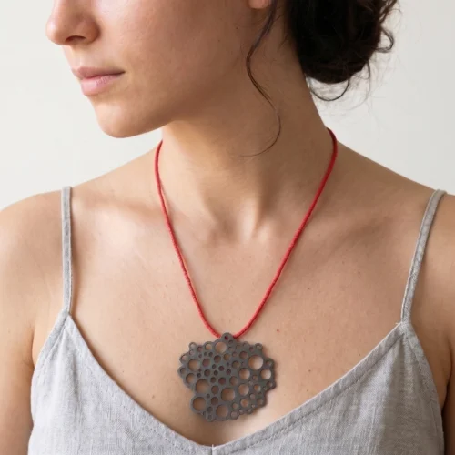 Oxidized Silver Necklace with Red Miyuki Beads