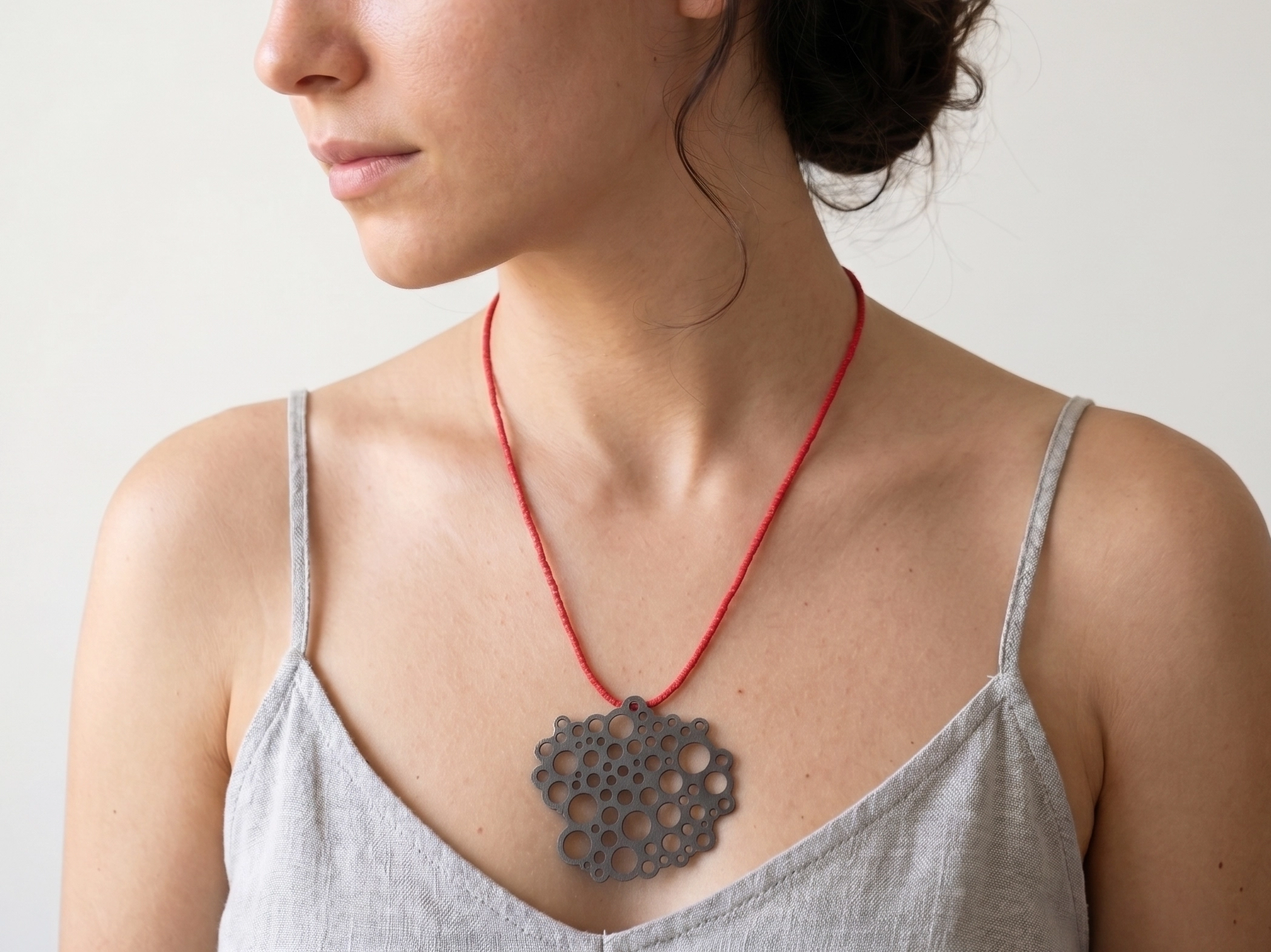 Oxidized Silver Necklace with Red Miyuki Beads