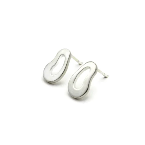 Organic Satin Silver Stud Earrings