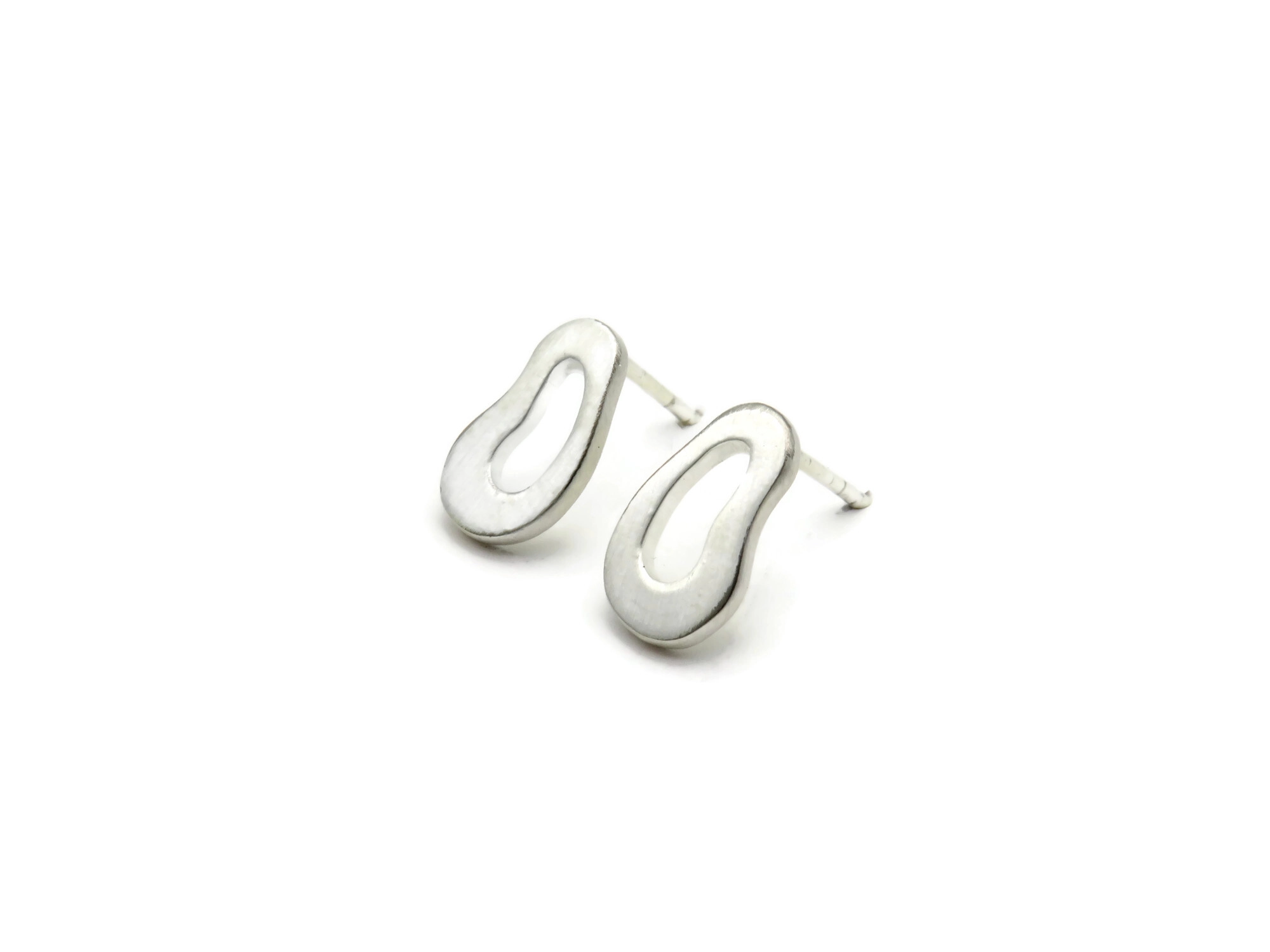 Organic Satin Silver Stud Earrings