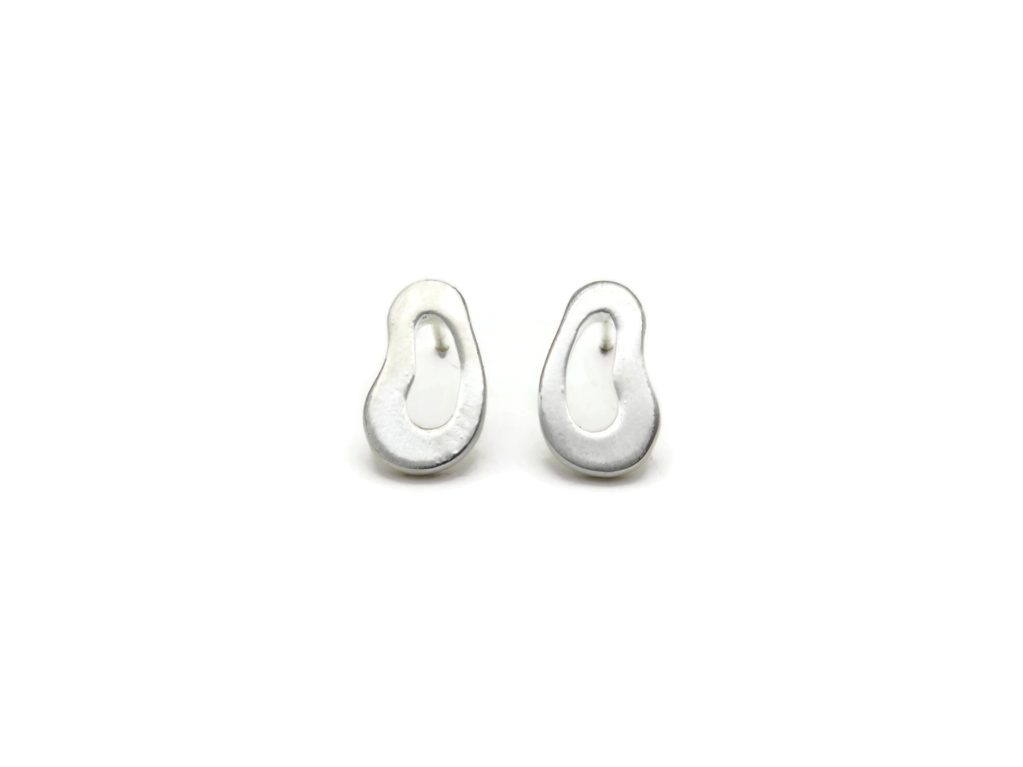 Organic Satin Silver Stud Earrings