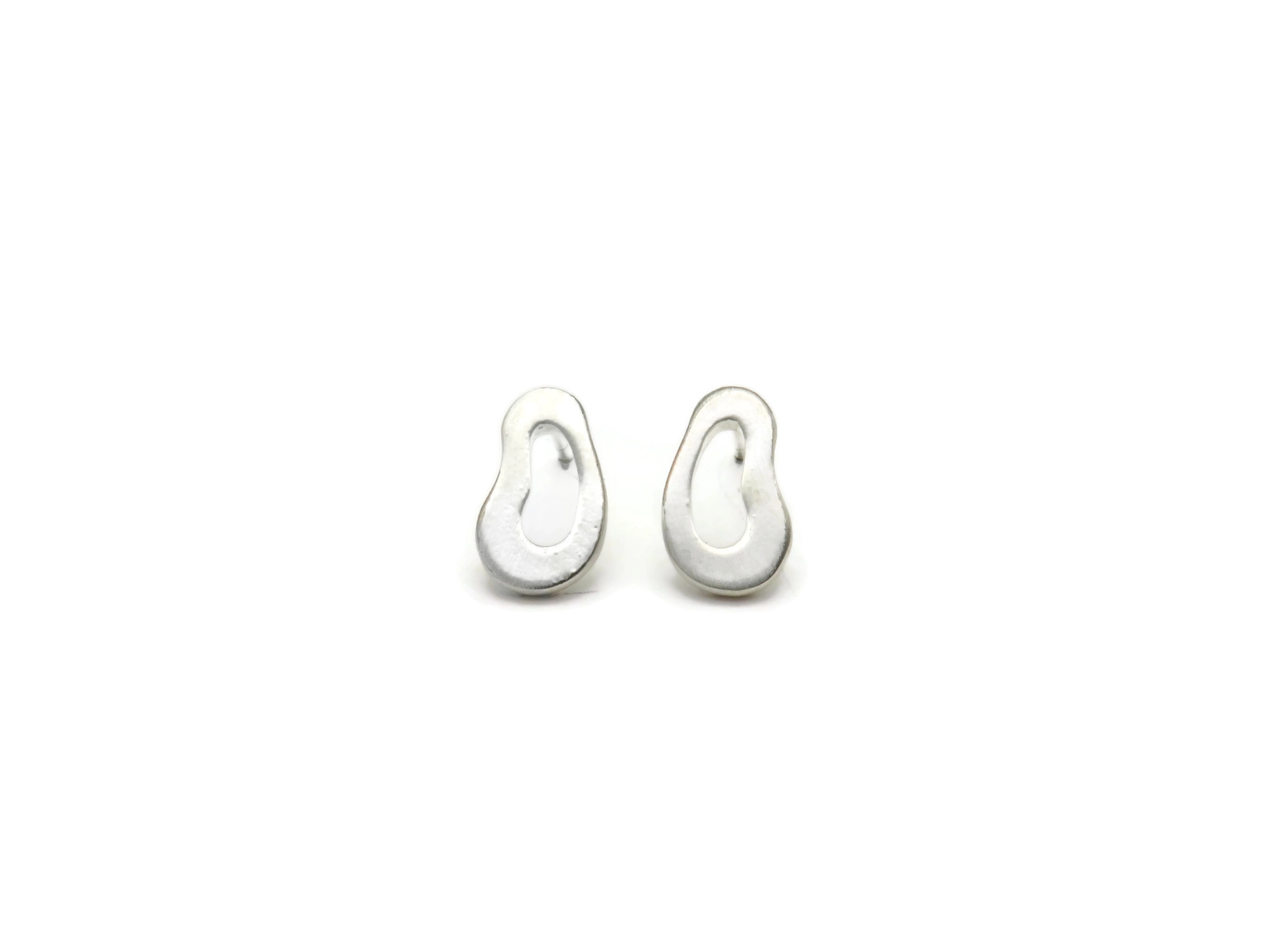 Organic Satin Silver Stud Earrings