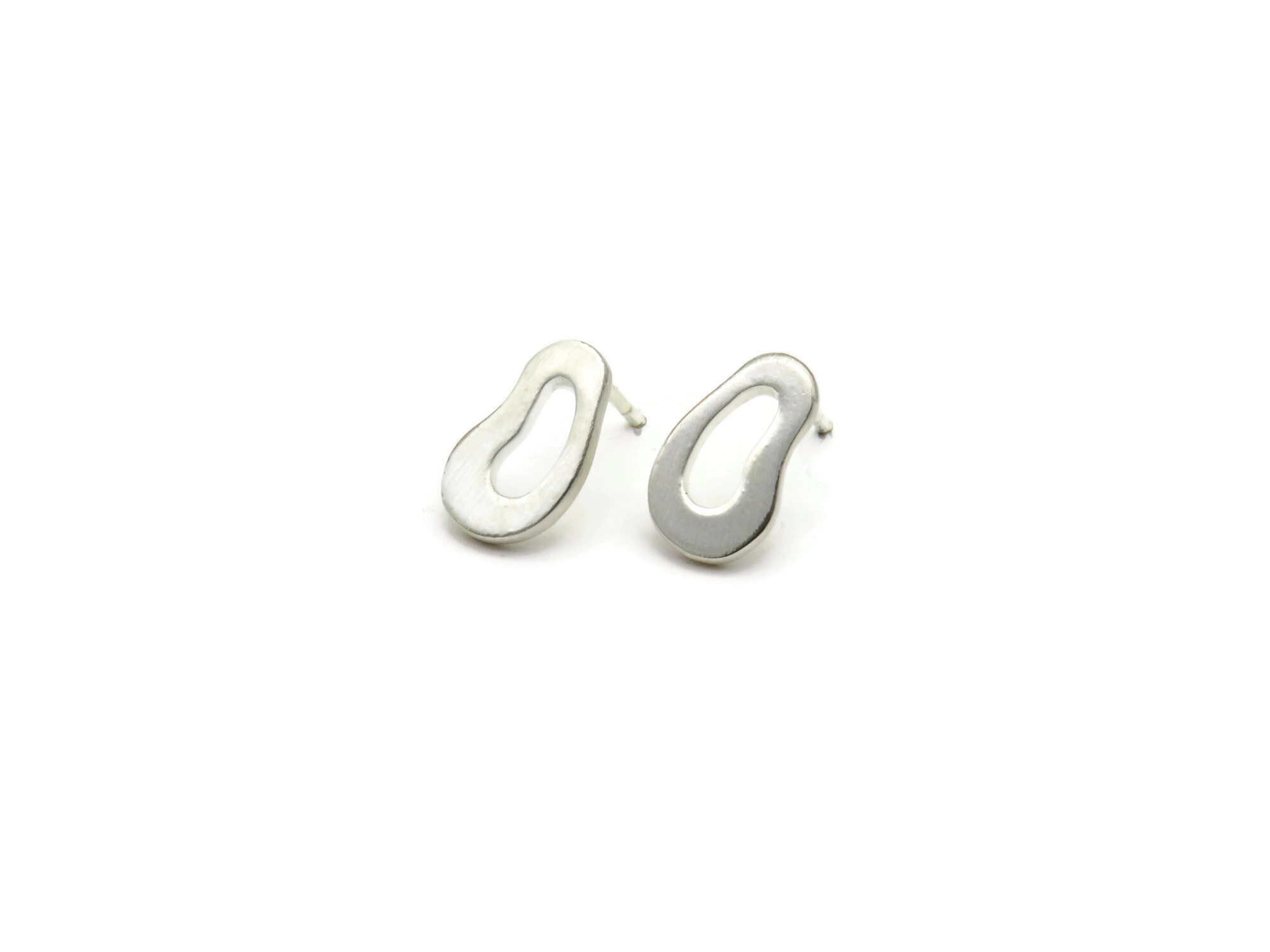 Organic Satin Silver Stud Earrings