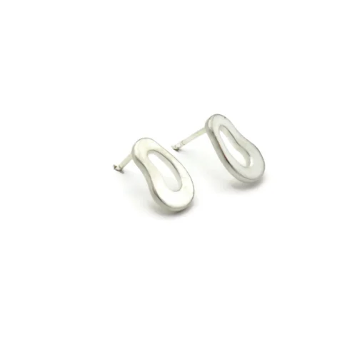 Organic Satin Silver Stud Earrings