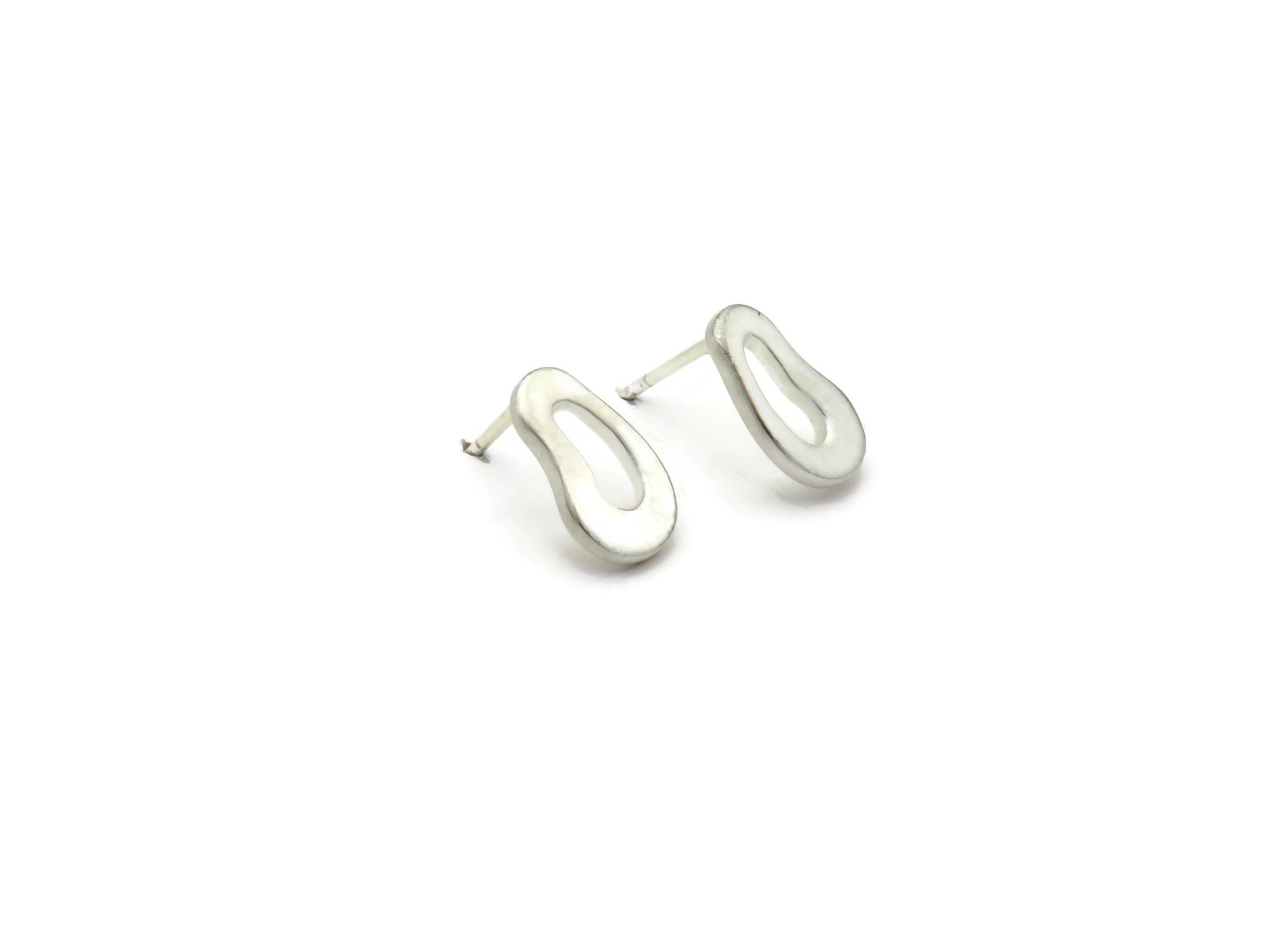 Organic Satin Silver Stud Earrings