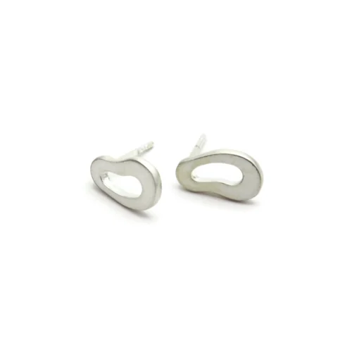 Organic Satin Silver Stud Earrings