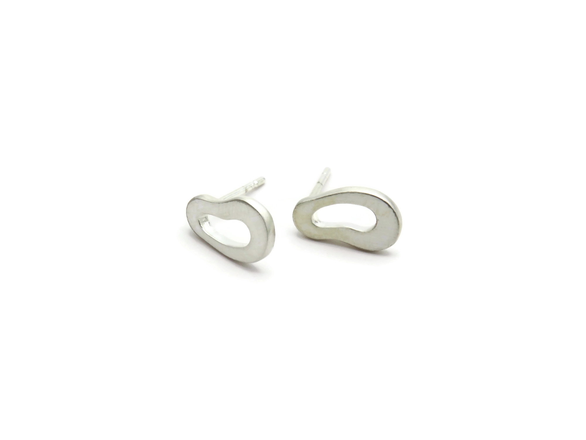 Organic Satin Silver Stud Earrings