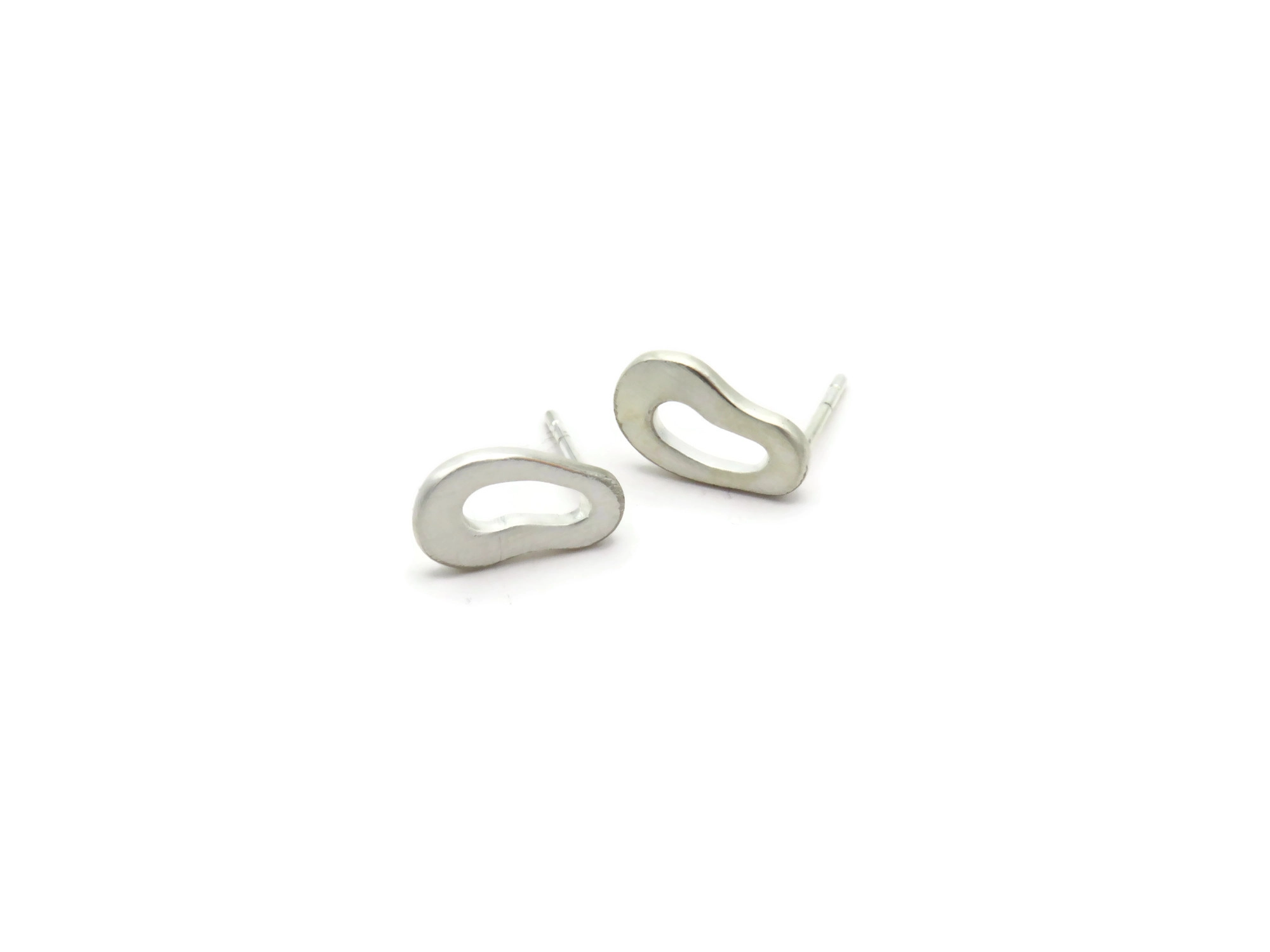 Organic Satin Silver Stud Earrings