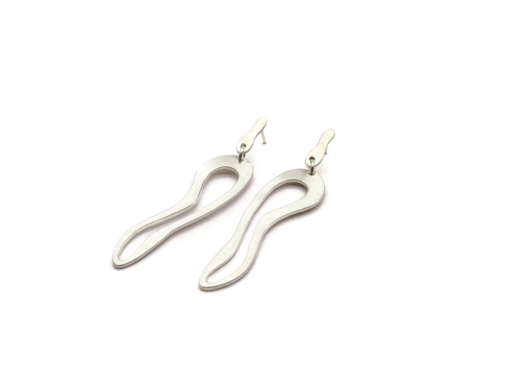 Organic Satin Silver Link Earrings