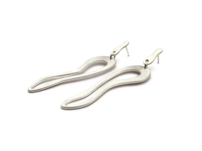 Organic Satin Silver Link Earrings