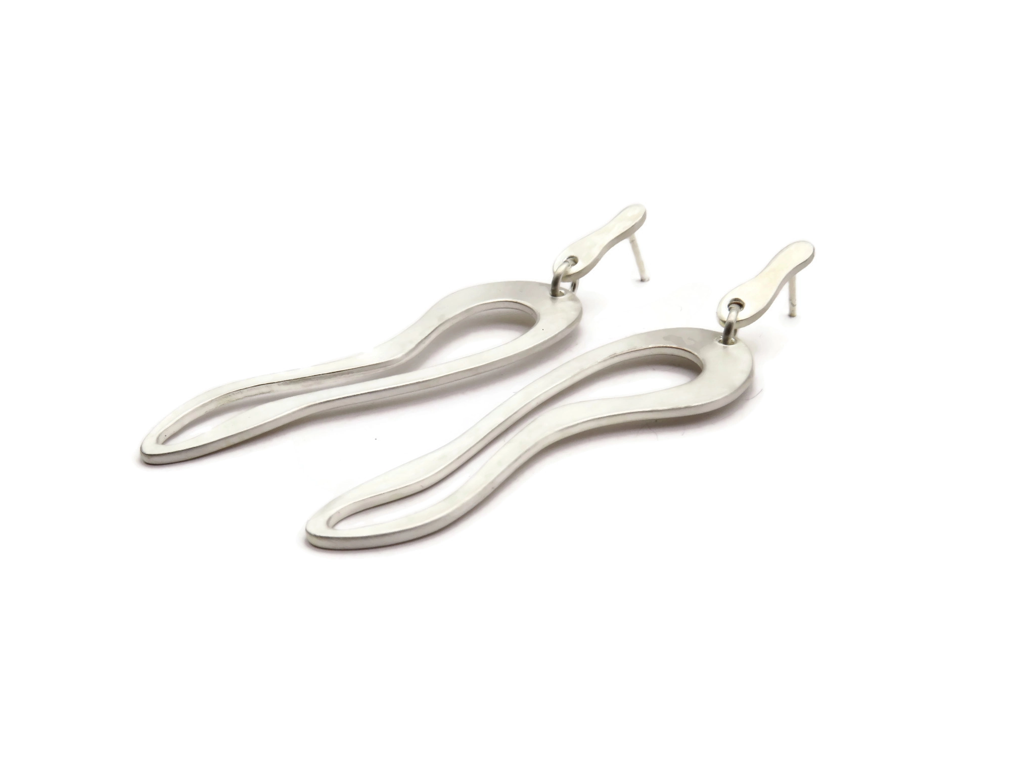 Organic Satin Silver Link Earrings