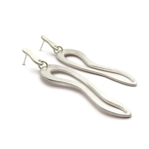 Organic Satin Silver Link Earrings