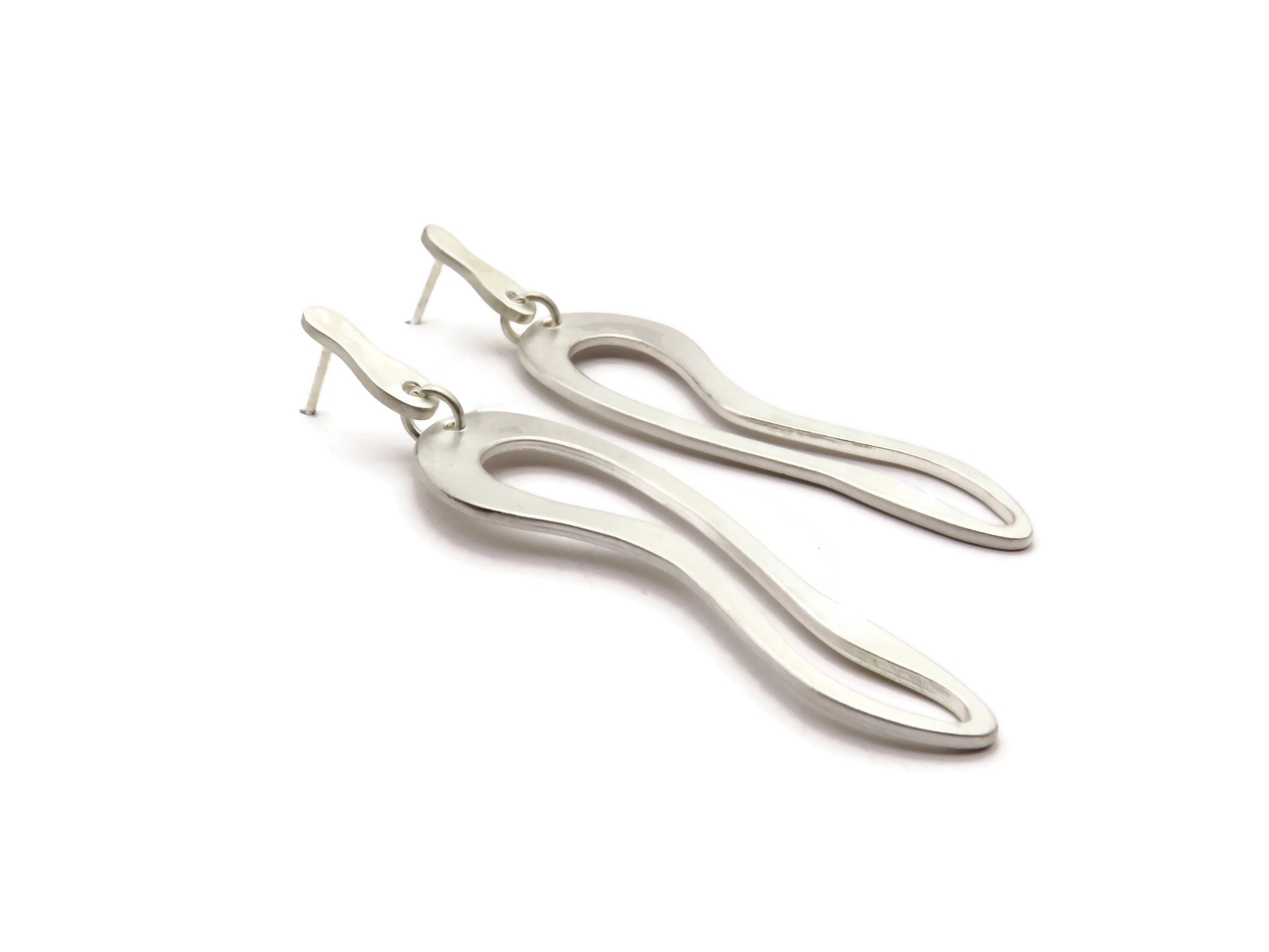 Organic Satin Silver Link Earrings
