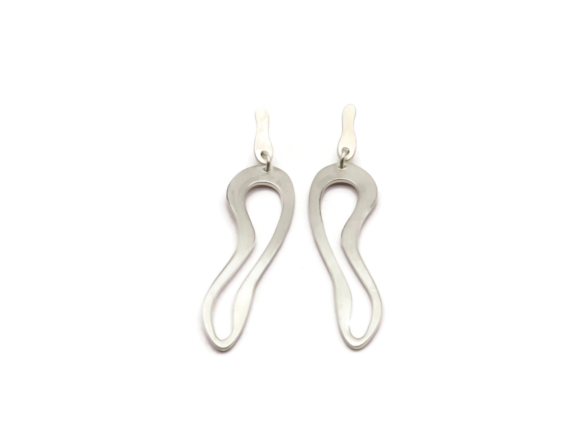 Organic Satin Silver Link Earrings