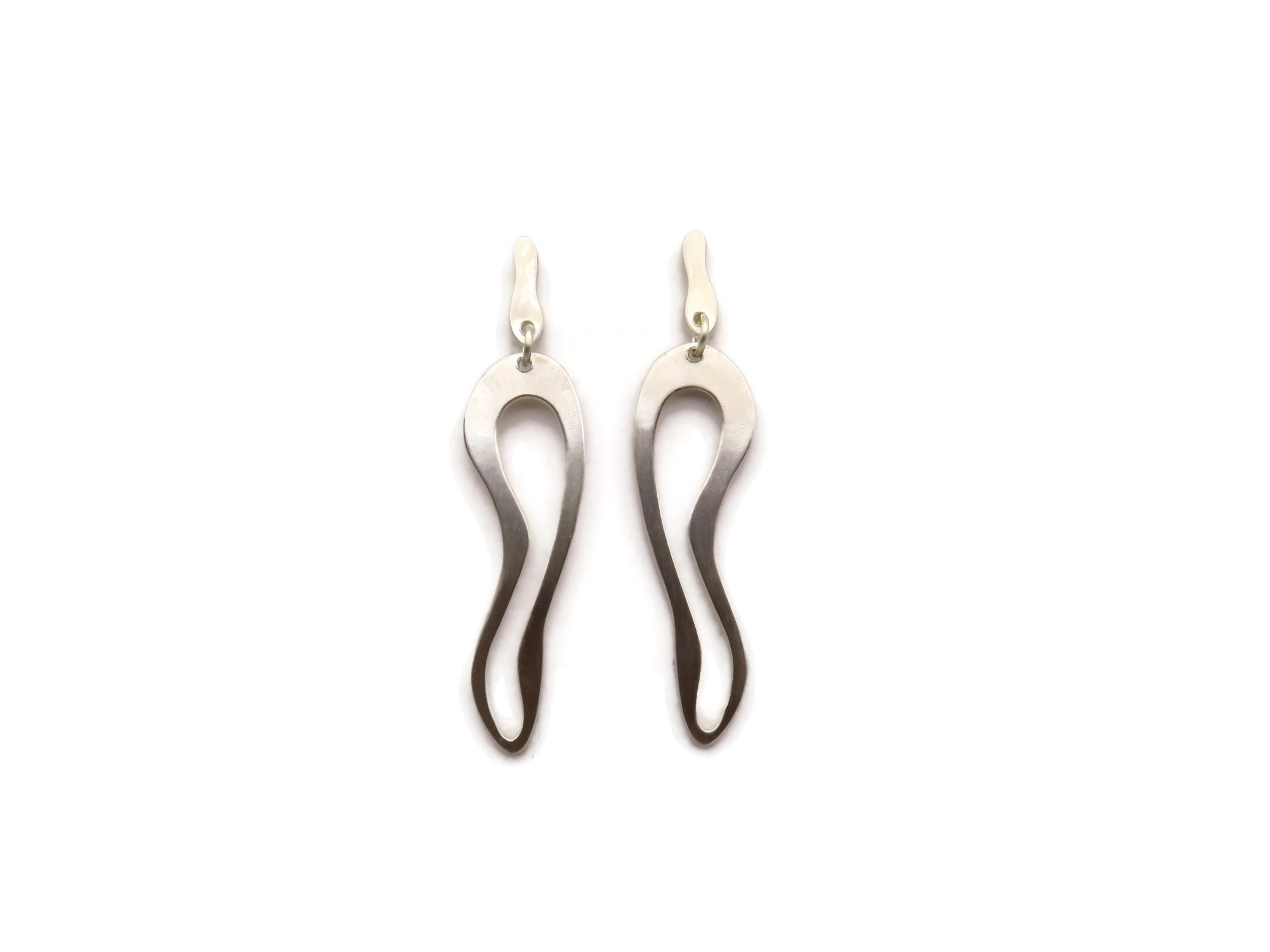 Organic Satin Silver Link Earrings