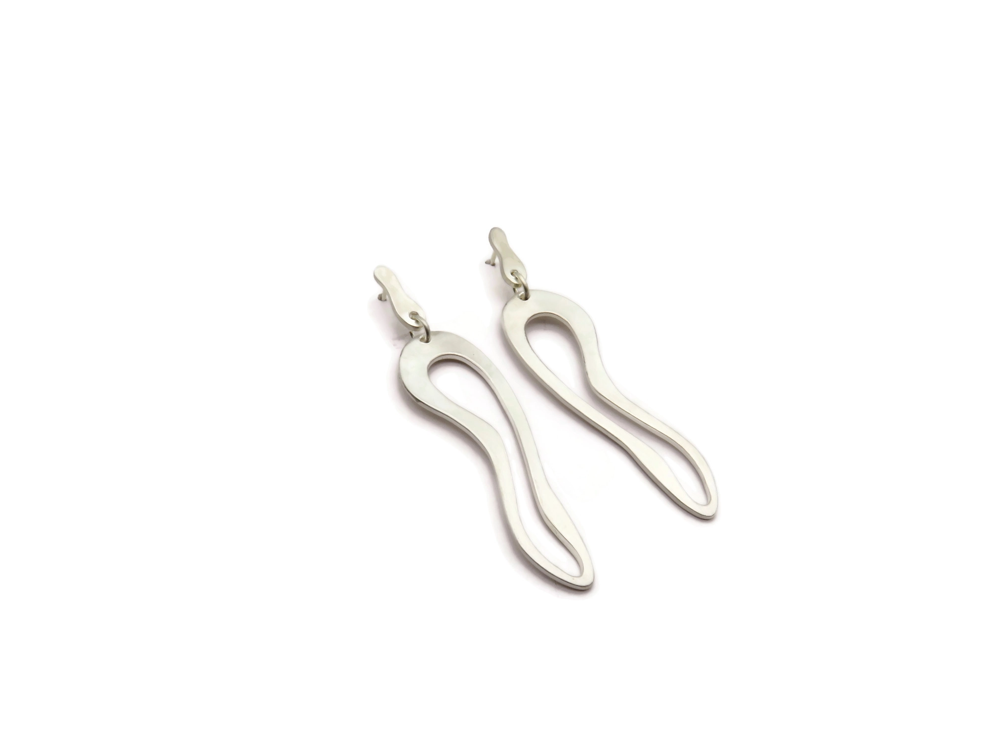 Organic Satin Silver Link Earrings