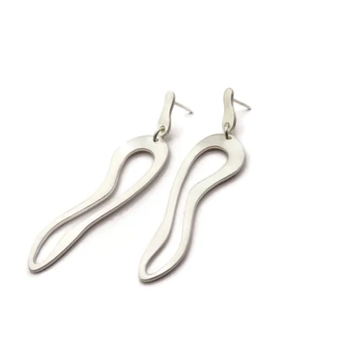 Organic Satin Silver Link Earrings
