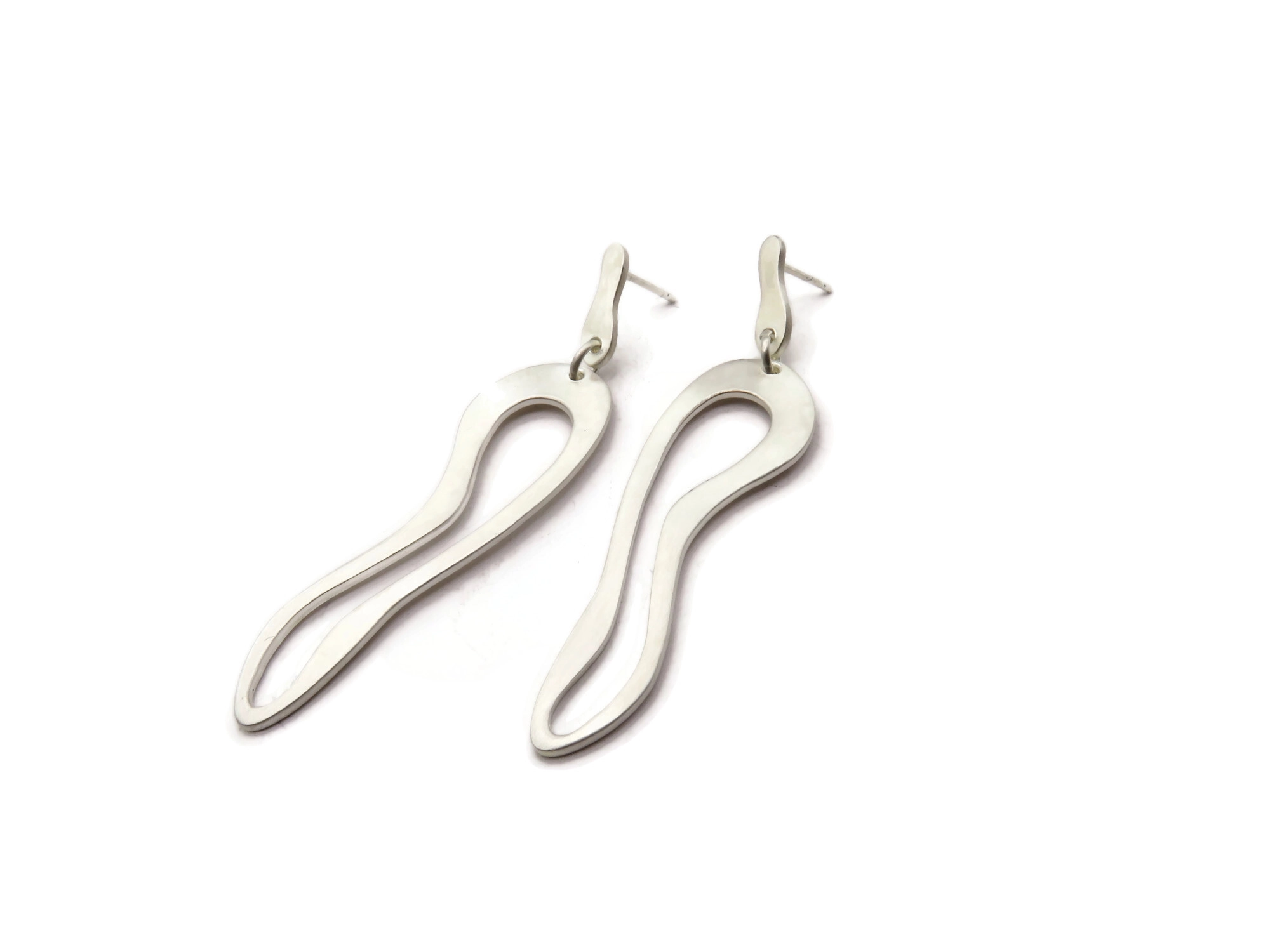 Organic Satin Silver Link Earrings