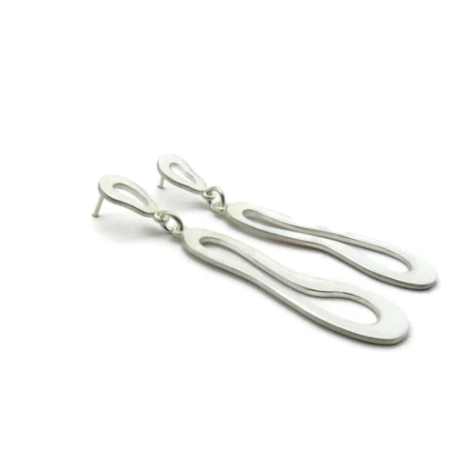 Organic Satin Silver Drop Earrings