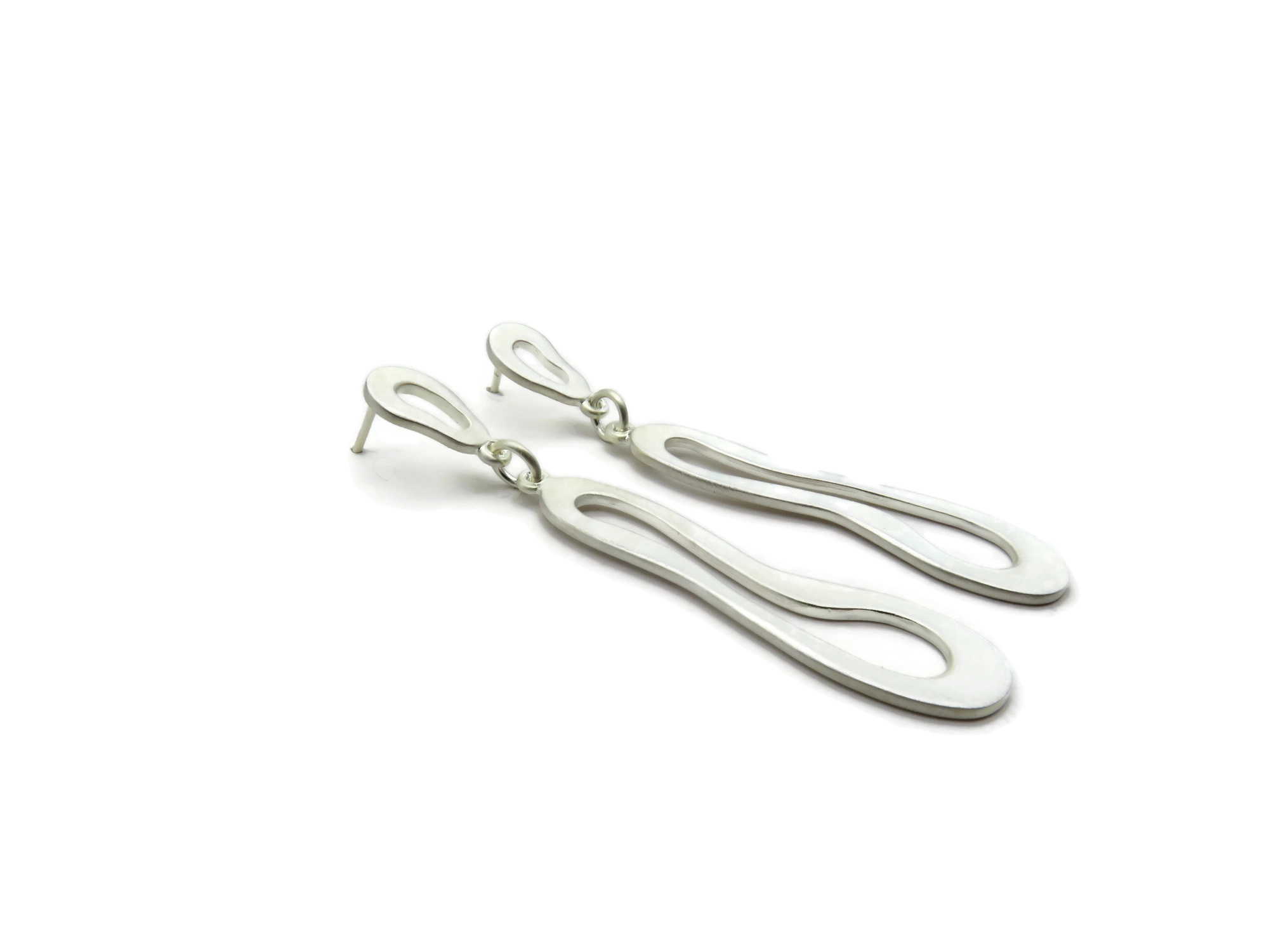 Organic Satin Silver Drop Earrings