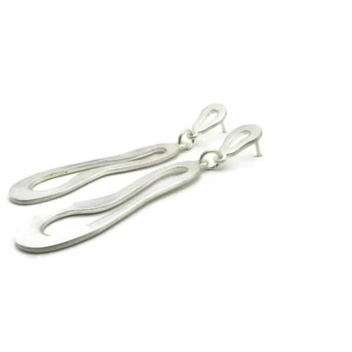 Organic Satin Silver Drop Earrings