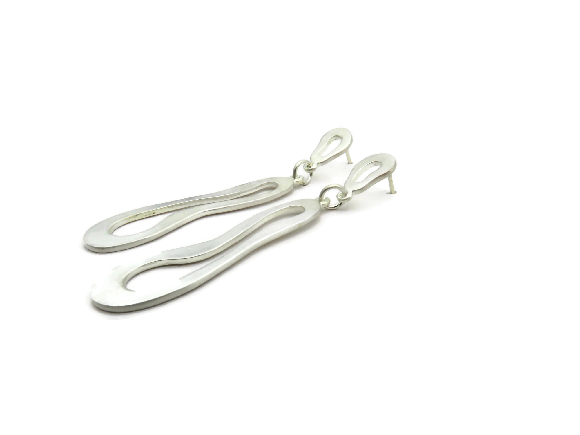 Organic Satin Silver Drop Earrings