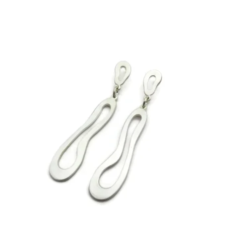 Organic Satin Silver Drop Earrings