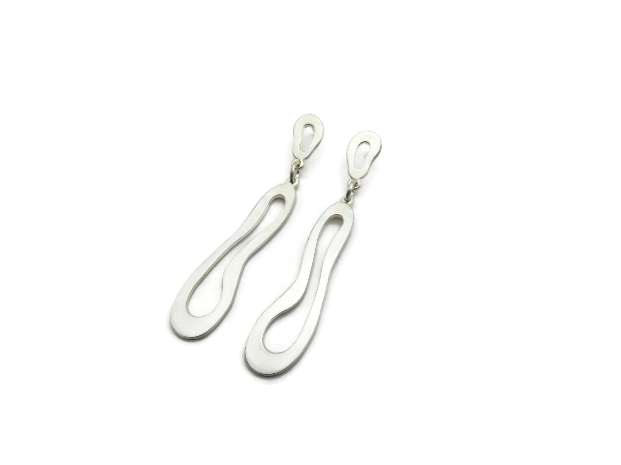 Organic Satin Silver Drop Earrings