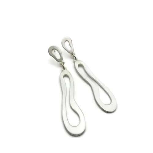 Organic Satin Silver Drop Earrings