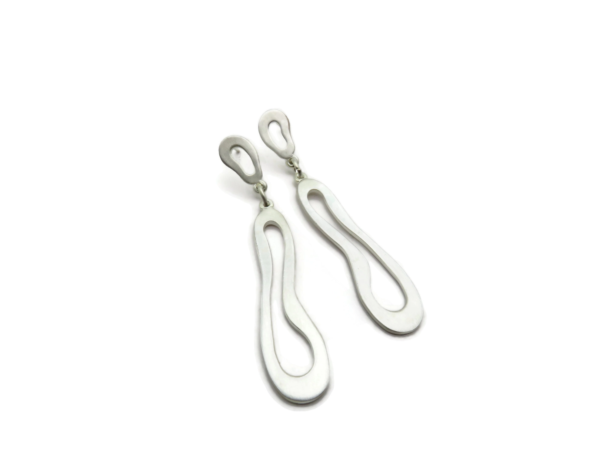 Organic Satin Silver Drop Earrings